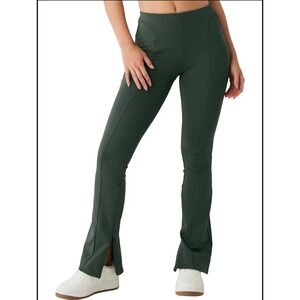 Alo Yoga High-Waist 7/8 Zip It Flare Ankle Zip Leggings Green Dark Cactus XS